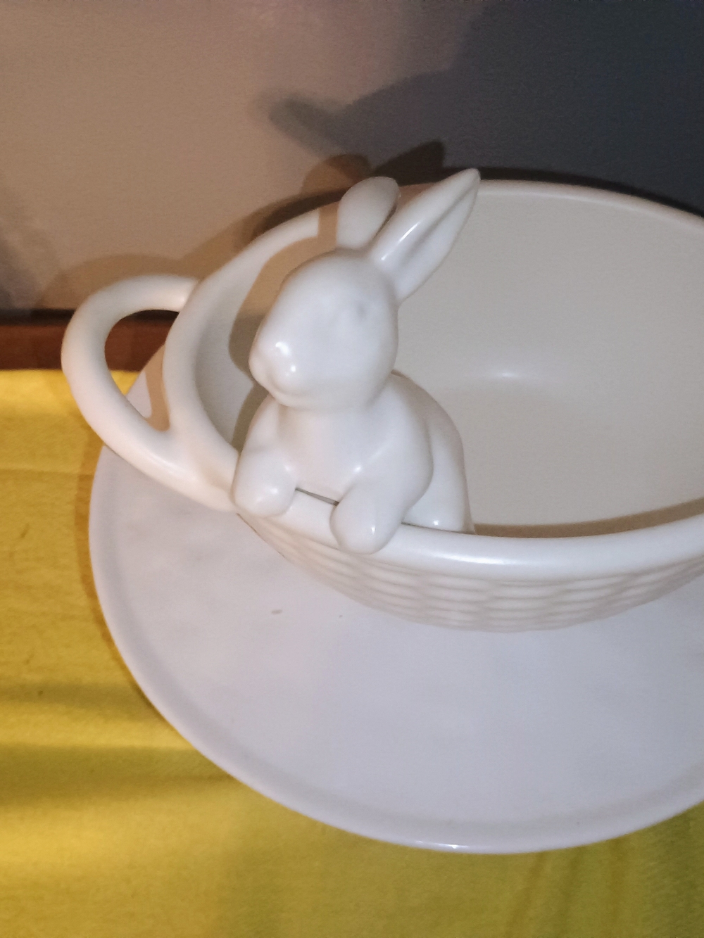 Crofton White Ceramic Easter Bunny Braided Basket Candy Dish Decorative Home